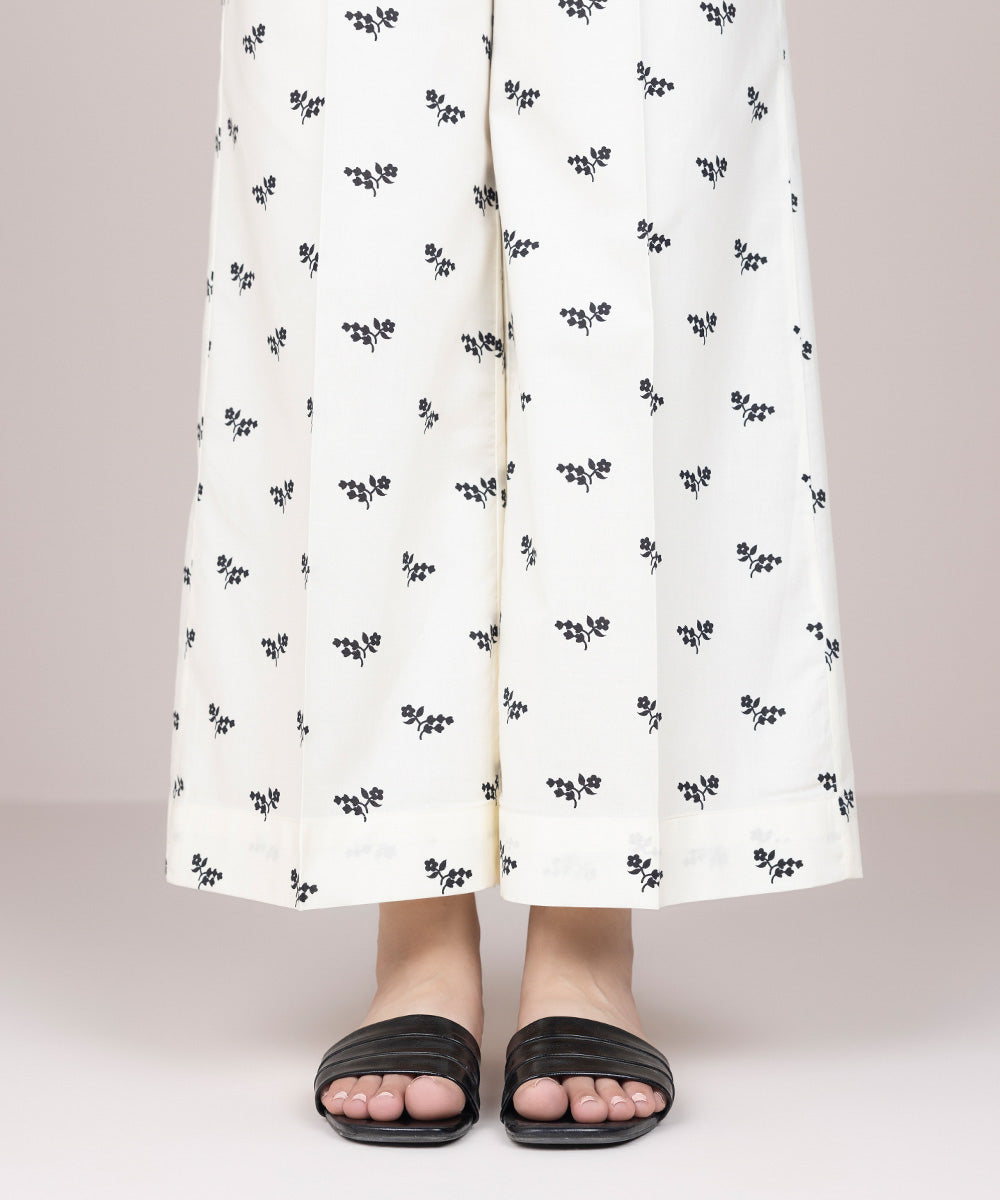 Women's Pret Cambric Off White Printed Culottes