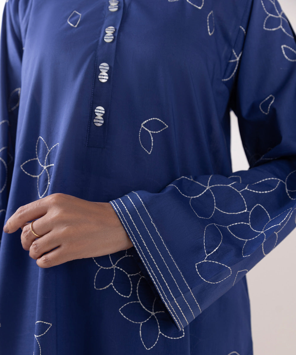 Women's Pret Lawn Embroidered Royal Blue A-Line Shirt