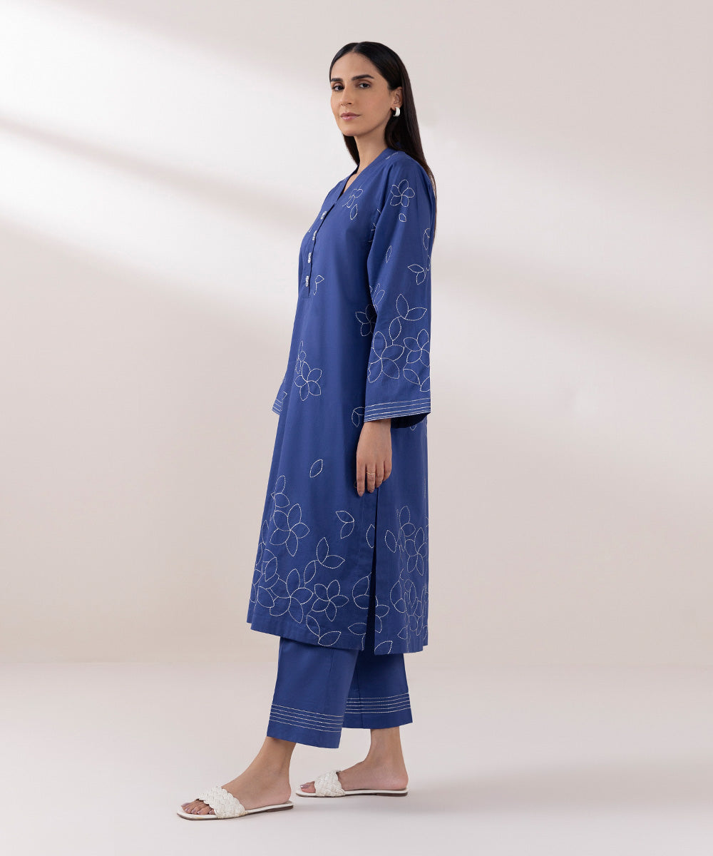 Women's Pret Lawn Embroidered Royal Blue A-Line Shirt