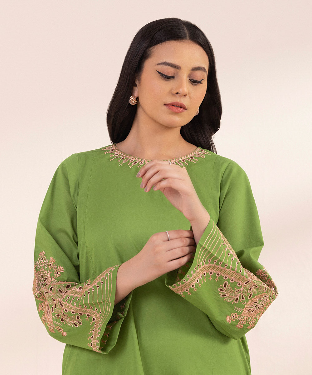 Women's Pret Lawn Embroidered Grass Green A-Line Shirt