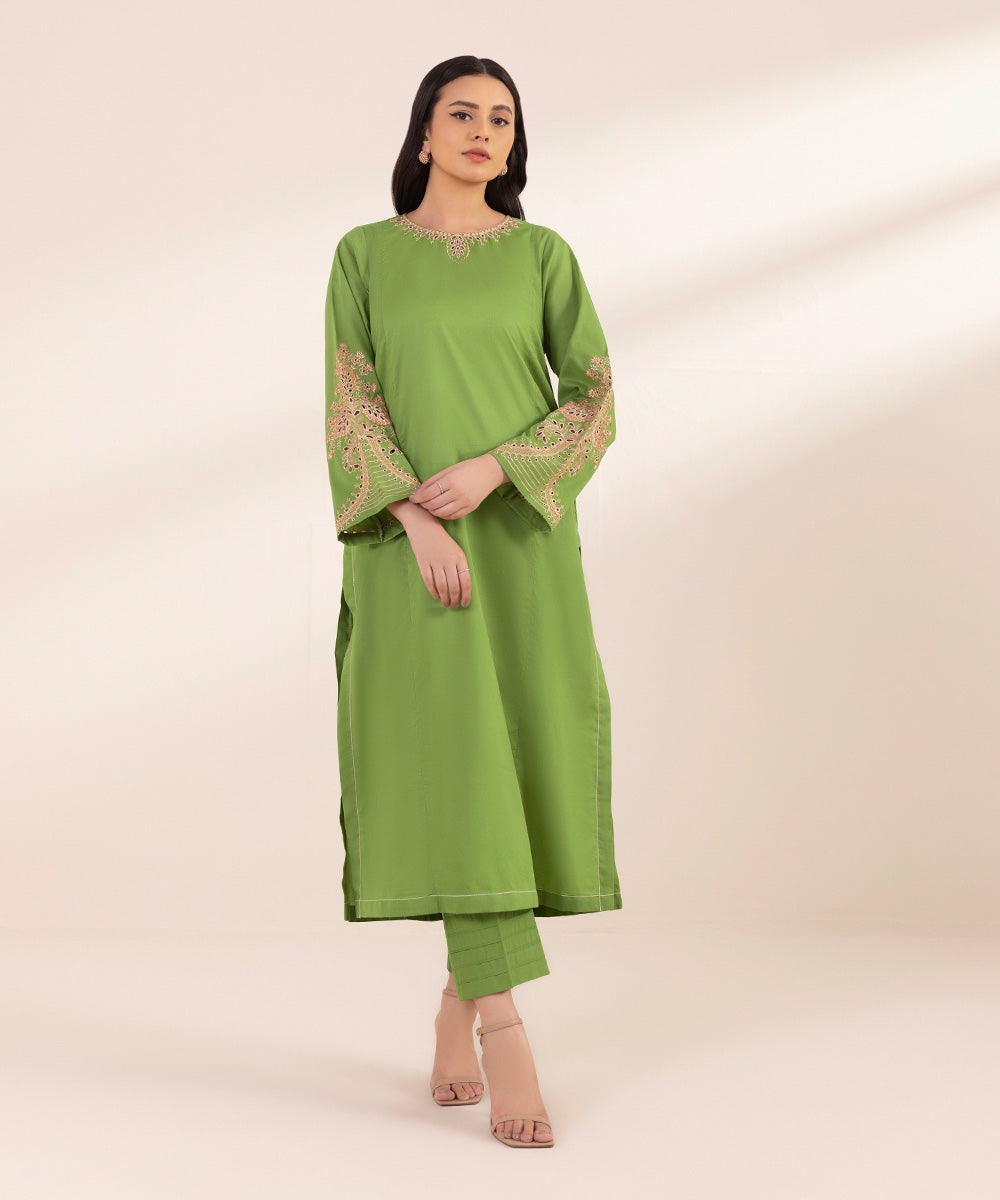 Women's Pret Lawn Embroidered Grass Green A-Line Shirt