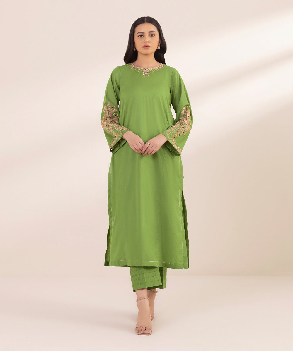 Women's Pret Lawn Embroidered Grass Green A-Line Shirt