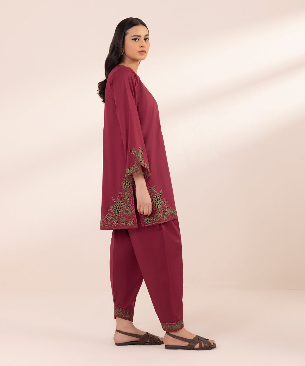 Women's Pret Lawn Embroidered Deep Red A-Line Shirt