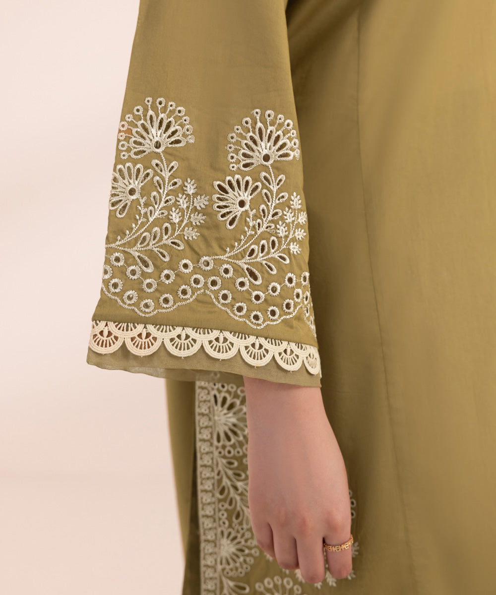 Women's Pret Lawn Embroidered Olive A-Line Shirt