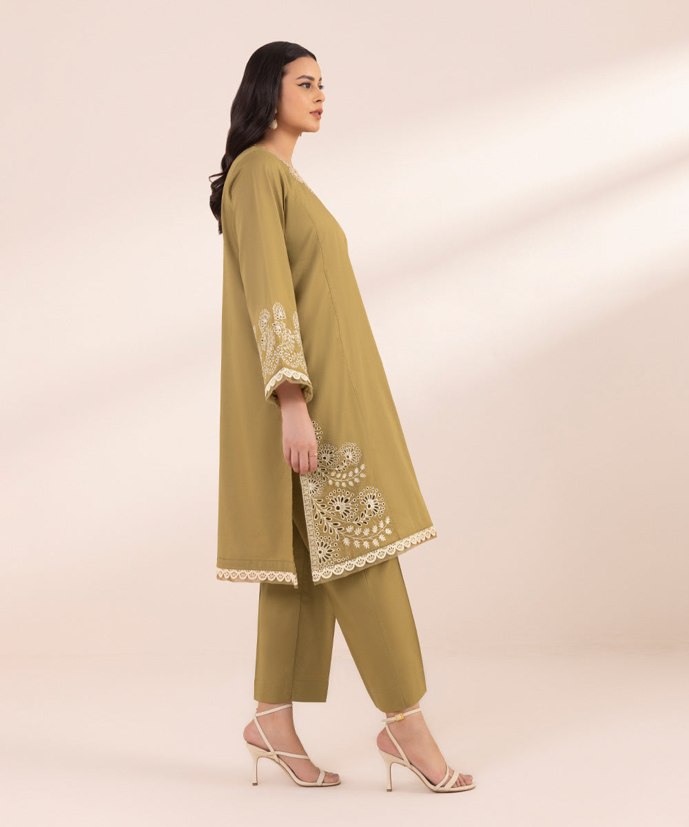 Women's Pret Lawn Embroidered Olive A-Line Shirt