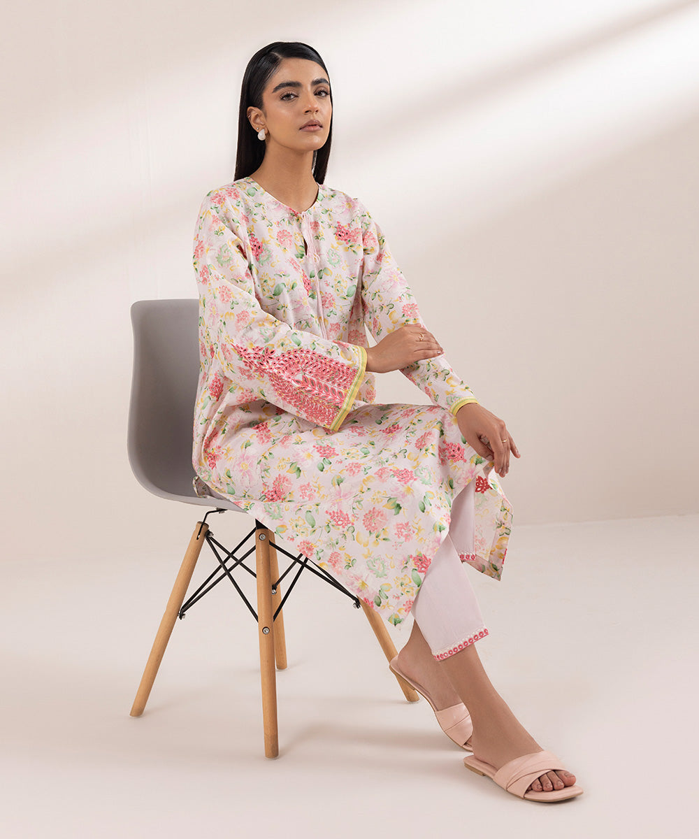 Women's Pret Lawn Printed Embroidered Pink A-Line Shirt