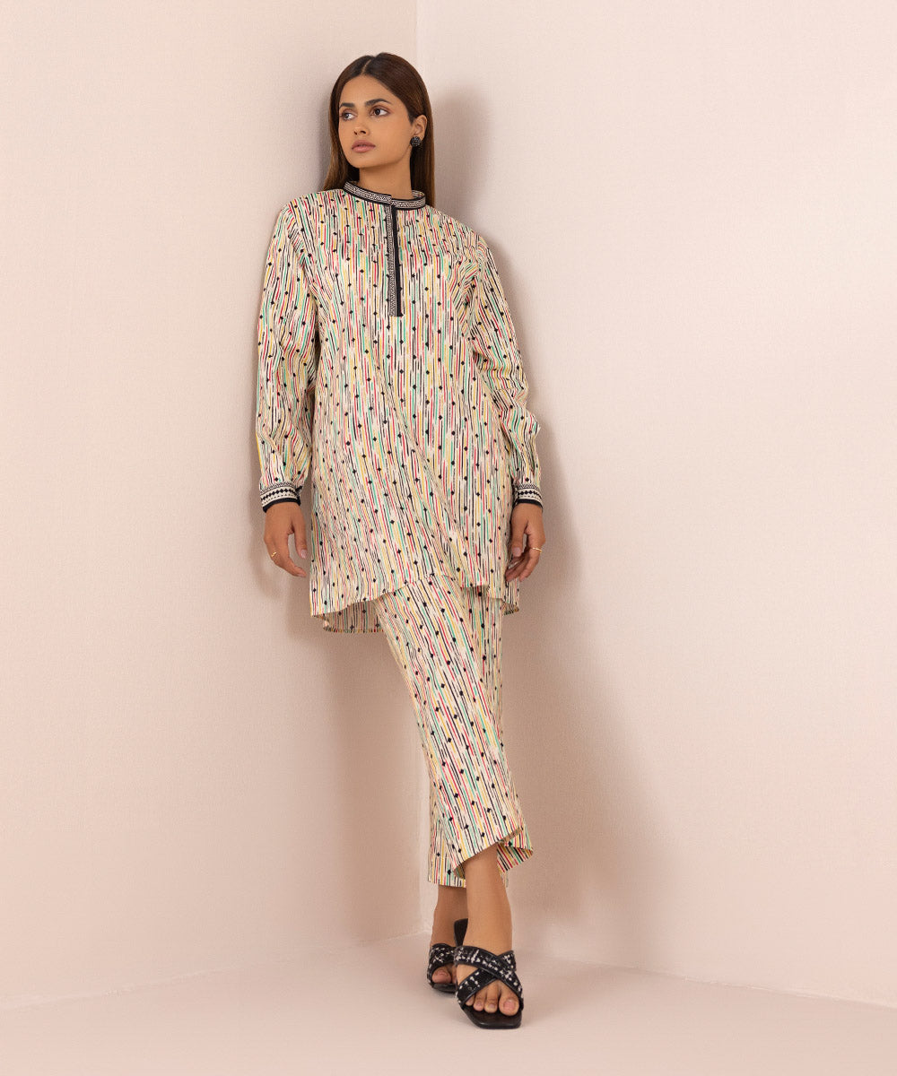 Women's Pret Stretch Lawn White Printed Straight Shirt