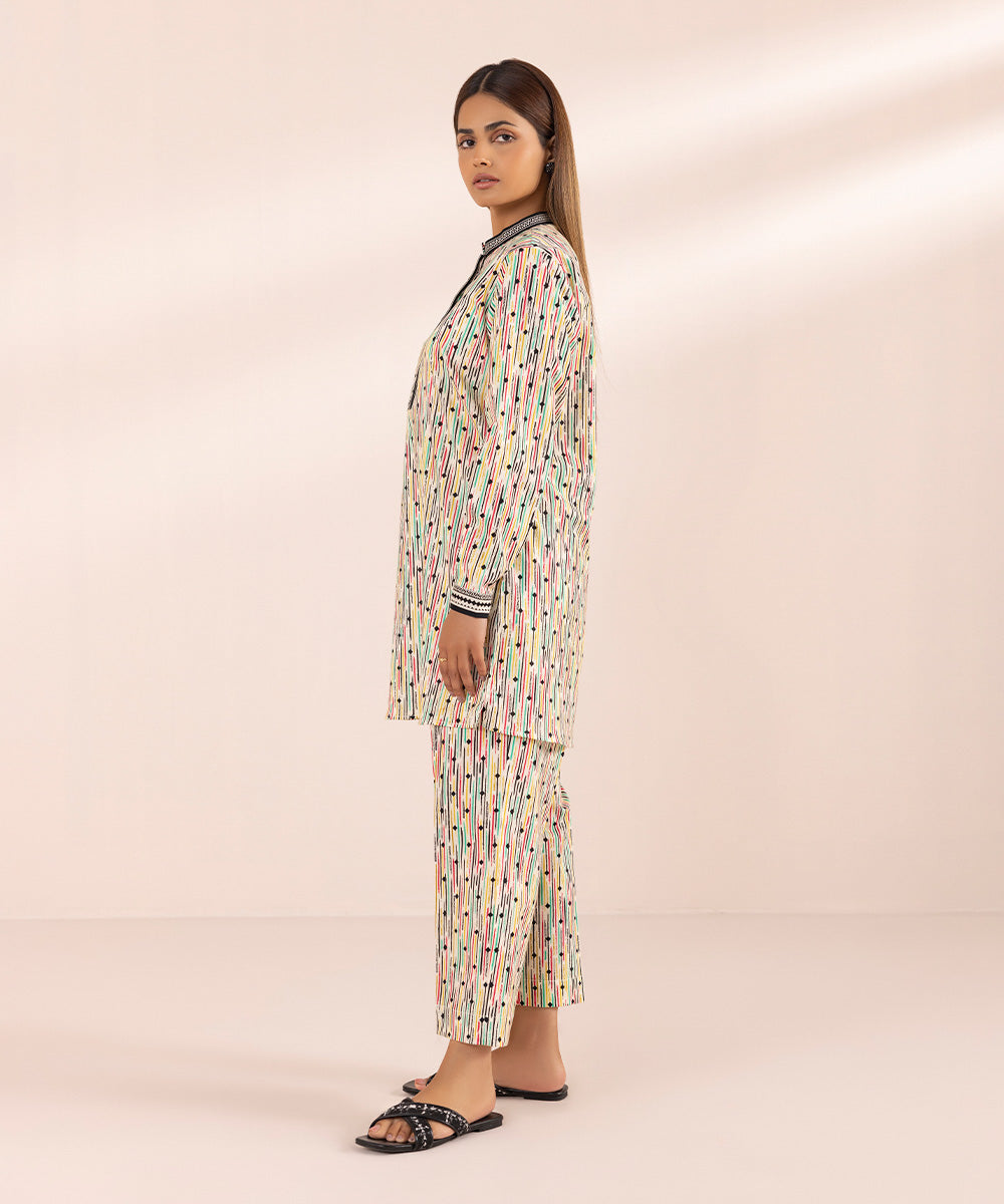 Women's Pret Stretch Lawn White Printed Straight Shirt