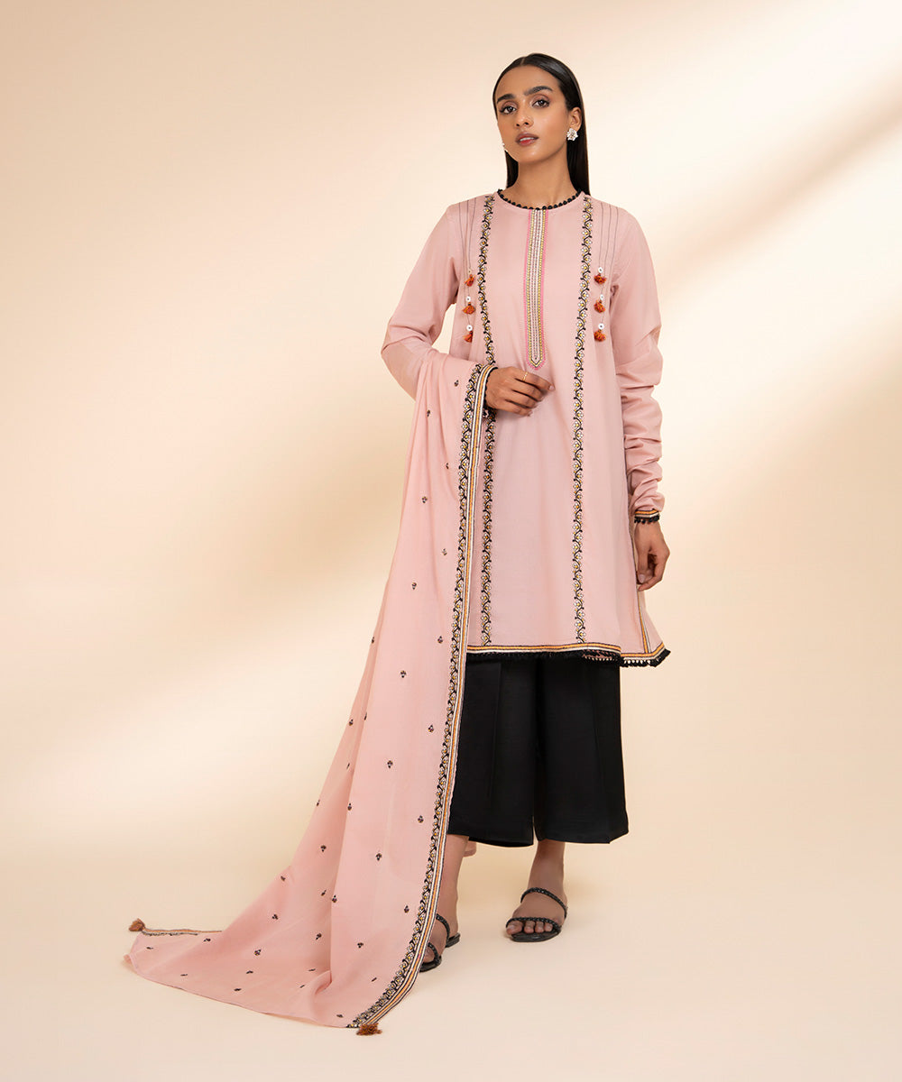 Fine Voile Pink Embroidered Dupatta