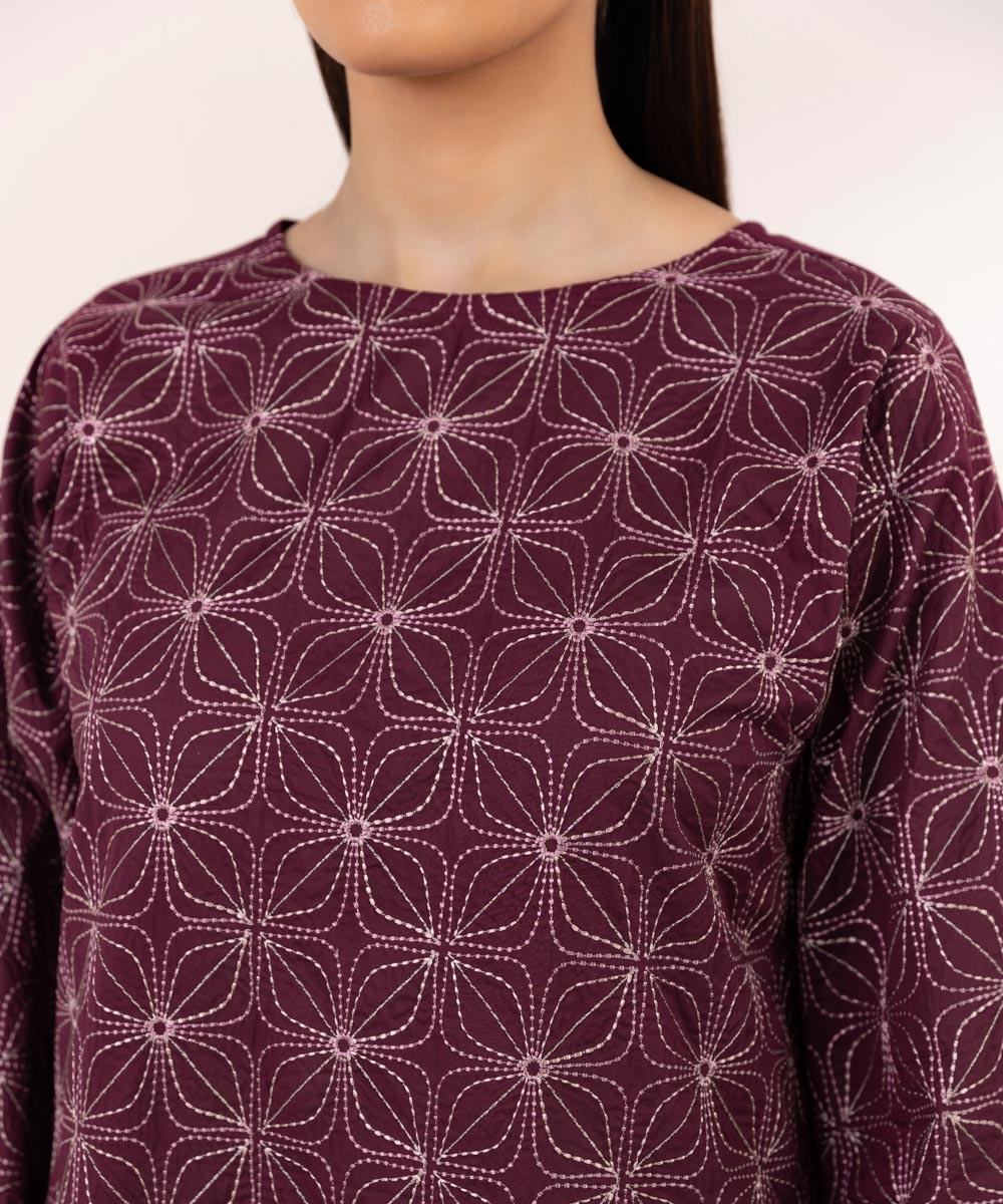 Women's Pret Lawn Embroidered Purple A-Line Shirt