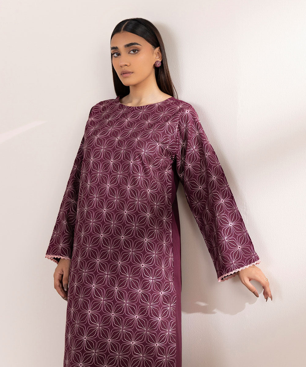 Women's Pret Lawn Embroidered Purple A-Line Shirt