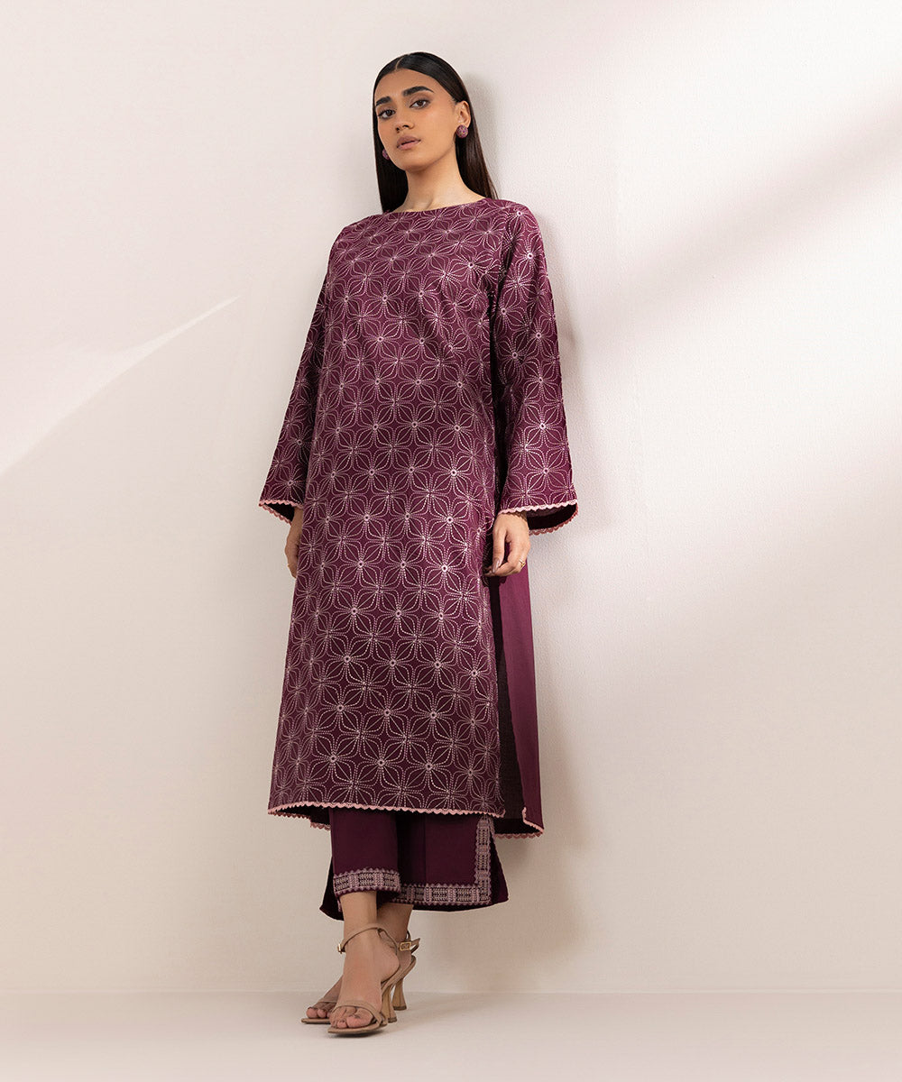 Women's Pret Lawn Embroidered Purple A-Line Shirt