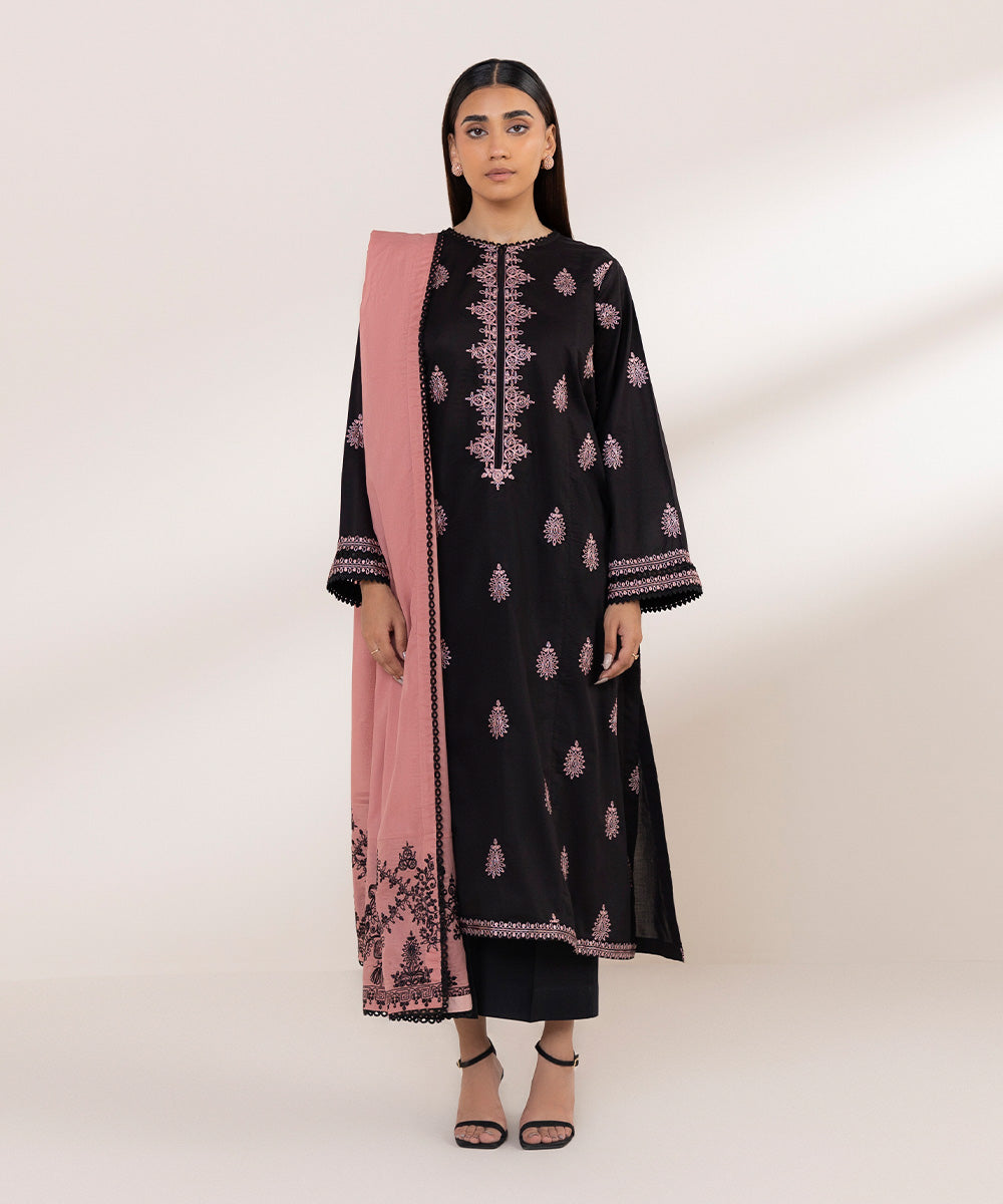 Fine Voile Pink Embroidered Dupatta