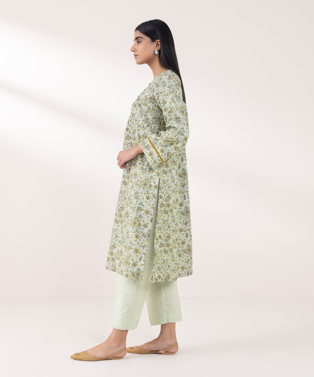 Women's Pret Khaddar Printed Green A-Line Shirt