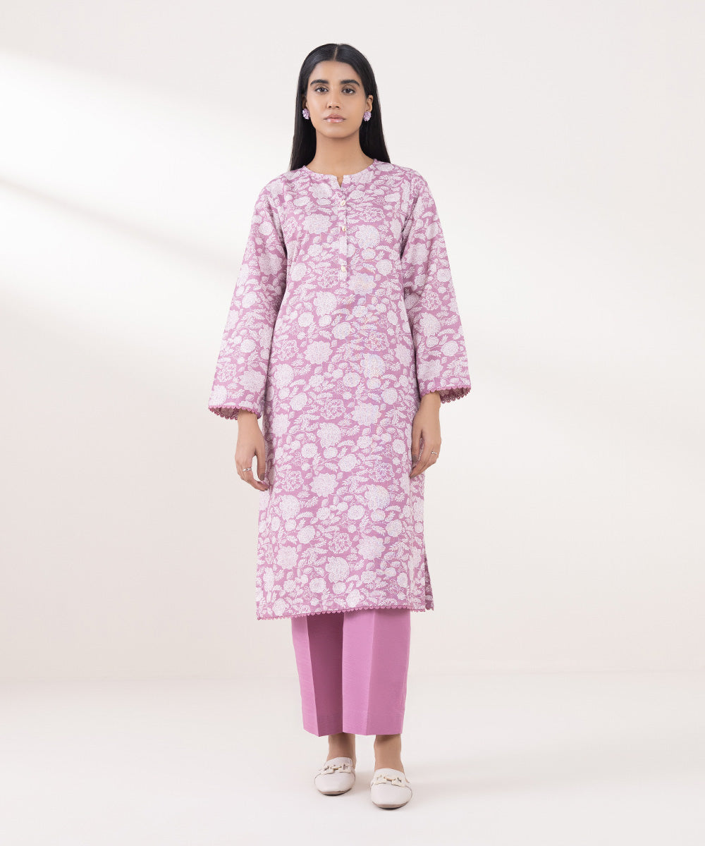 Women's Pret Khaddar Printed Purple A-Line Shirt