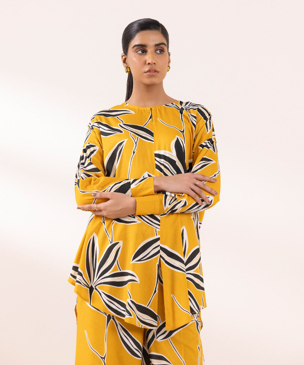 Women's Pret Arabic Lawn Solid Yellow Boxy Shirt