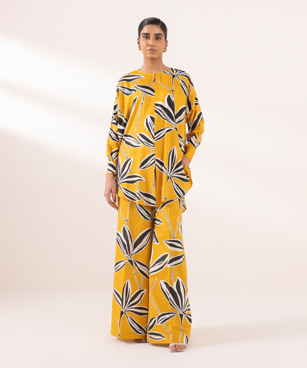 Women's Pret Arabic Lawn Solid Yellow Boxy Shirt