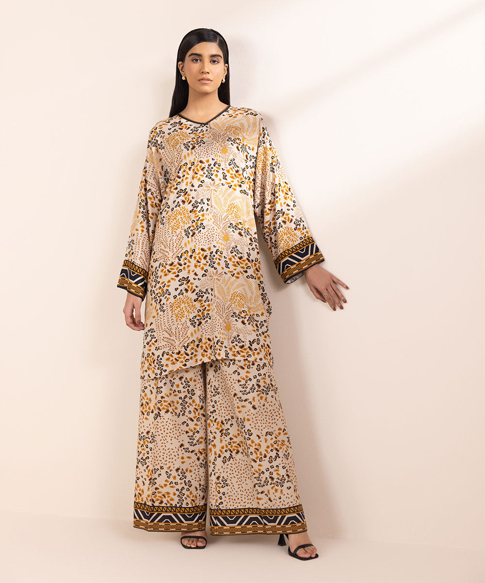 Women's Pret Arabic Lawn Printed Brown Boxy Shirt