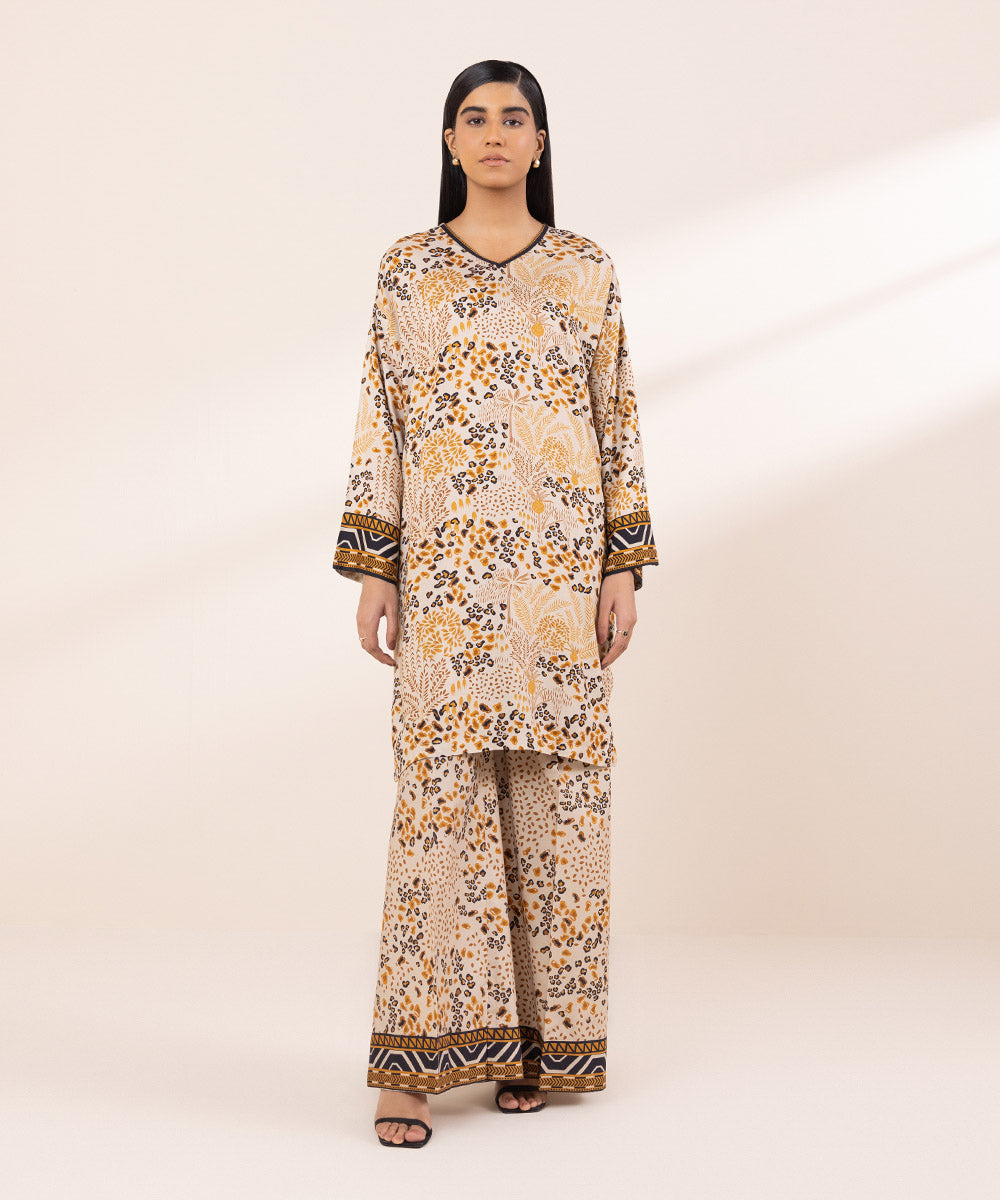 Women's Pret Arabic Lawn Printed Brown Boxy Shirt