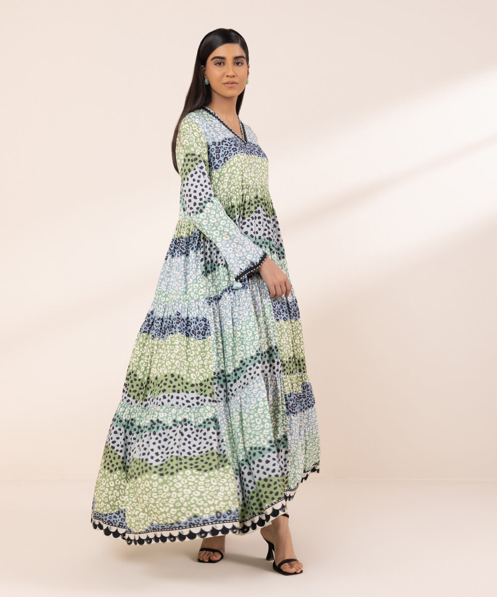 Women's Pret Arabic Lawn Printed Multi Tier Dress