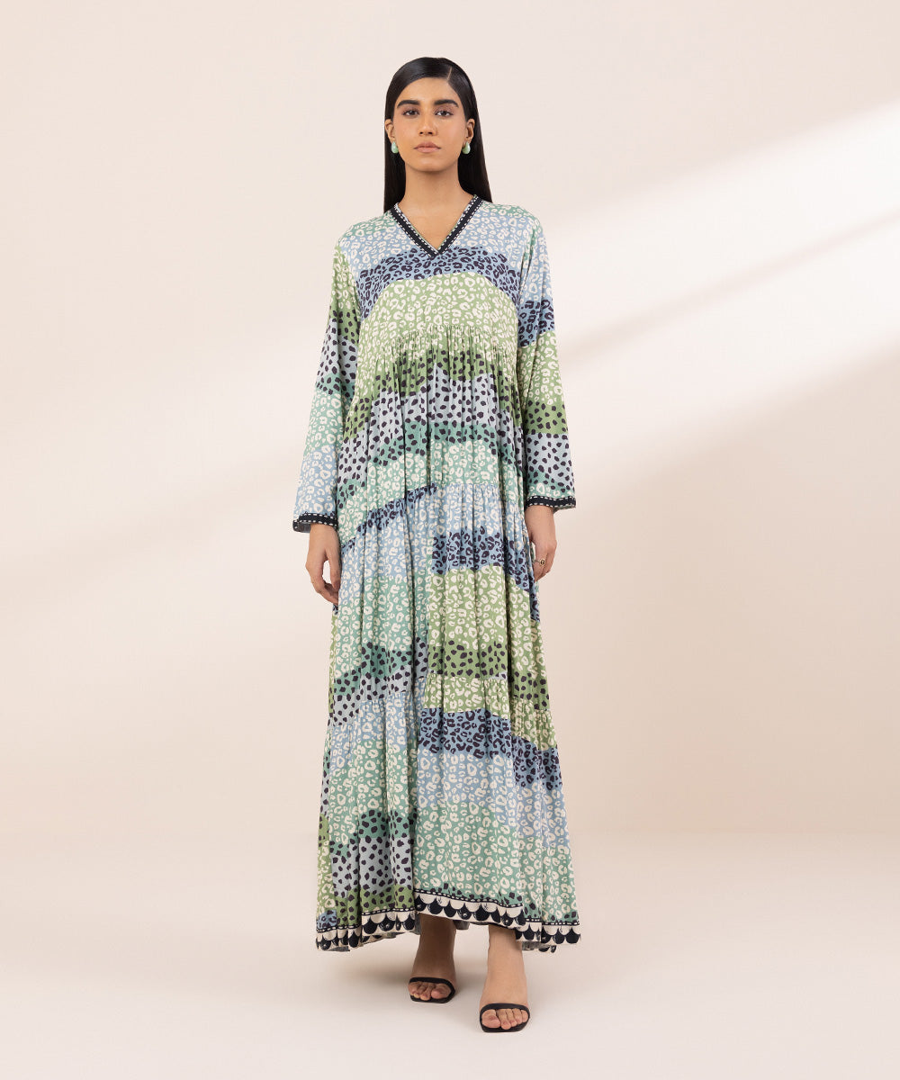 Women's Pret Arabic Lawn Printed Multi Tier Dress