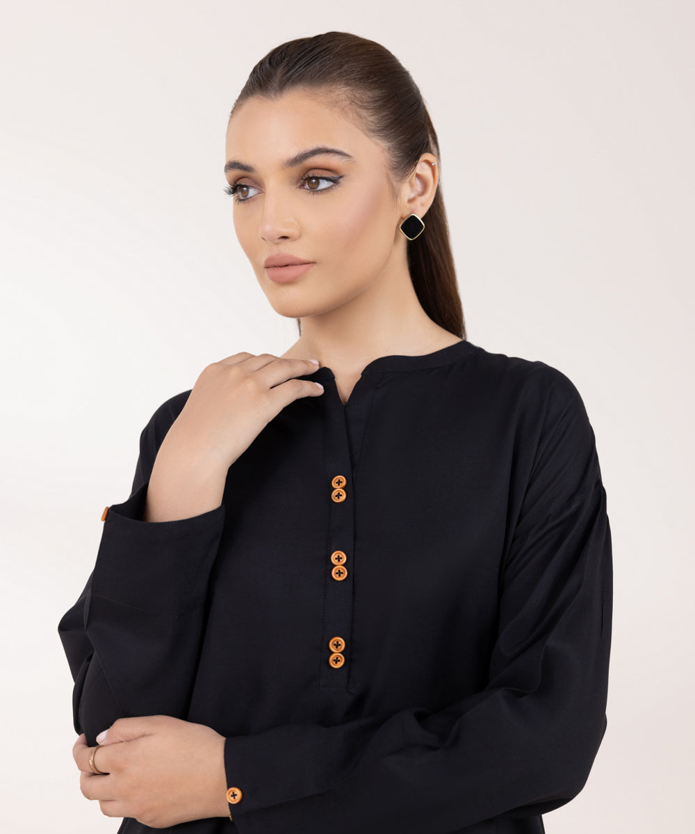 Women's Pret Linen Solid Black Boxy Shirt