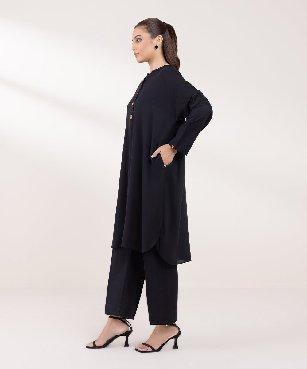 Women's Pret Linen Solid Black Boxy Shirt