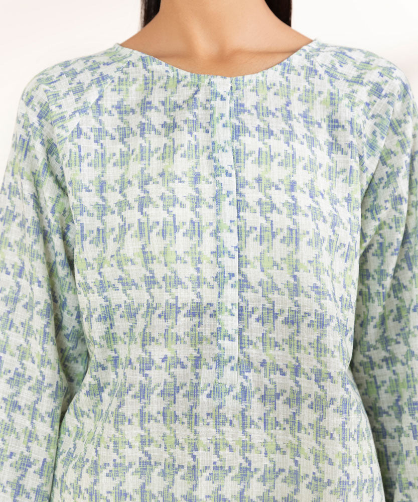 Women's Pret Mint Green Printed Khaddar Shirt