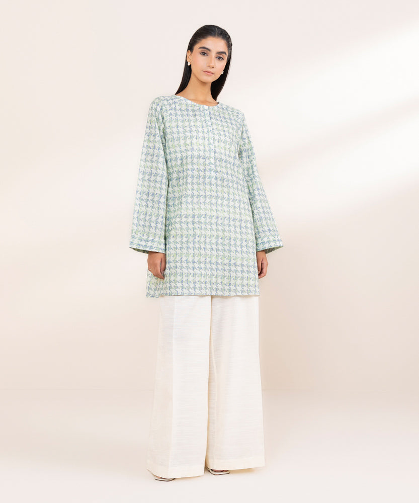 Women's Pret Mint Green Printed Khaddar Shirt