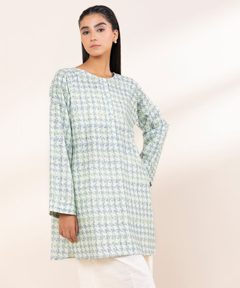 Women's Pret Mint Green Printed Khaddar Shirt