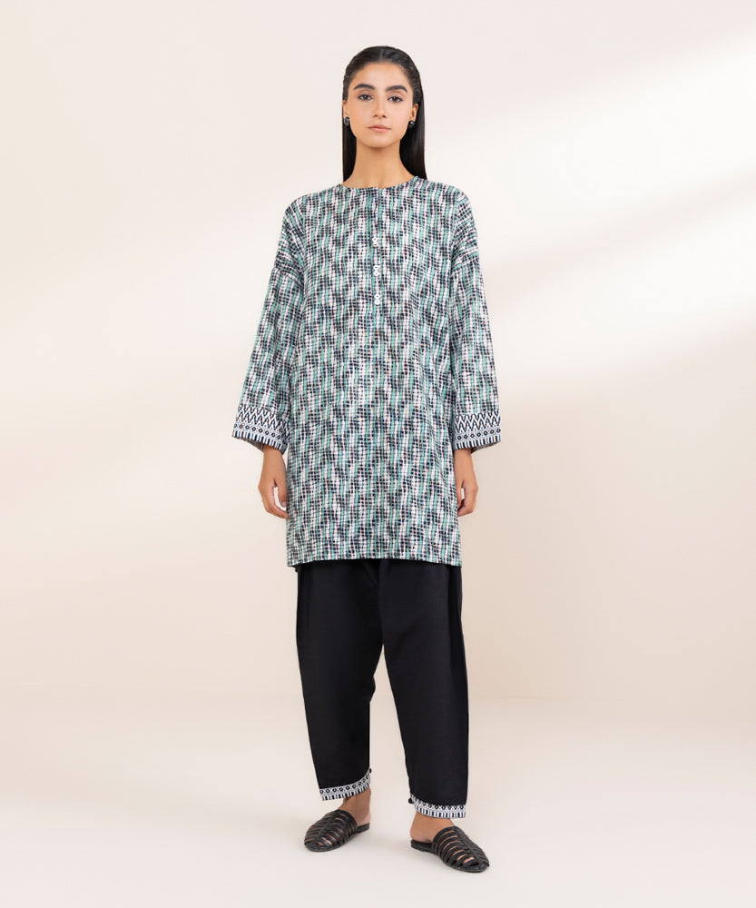 Women's Pret Mint Green Printed Khaddar Shirt