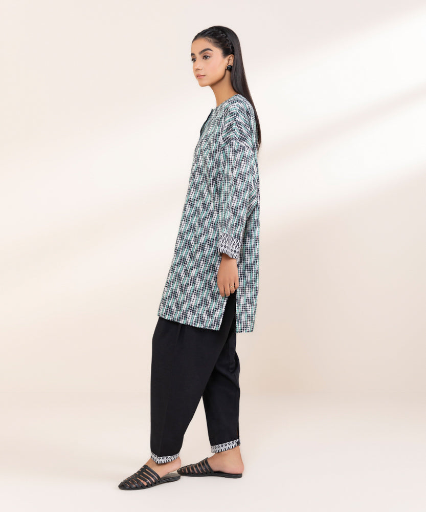 Women's Pret Mint Green Printed Khaddar Shirt