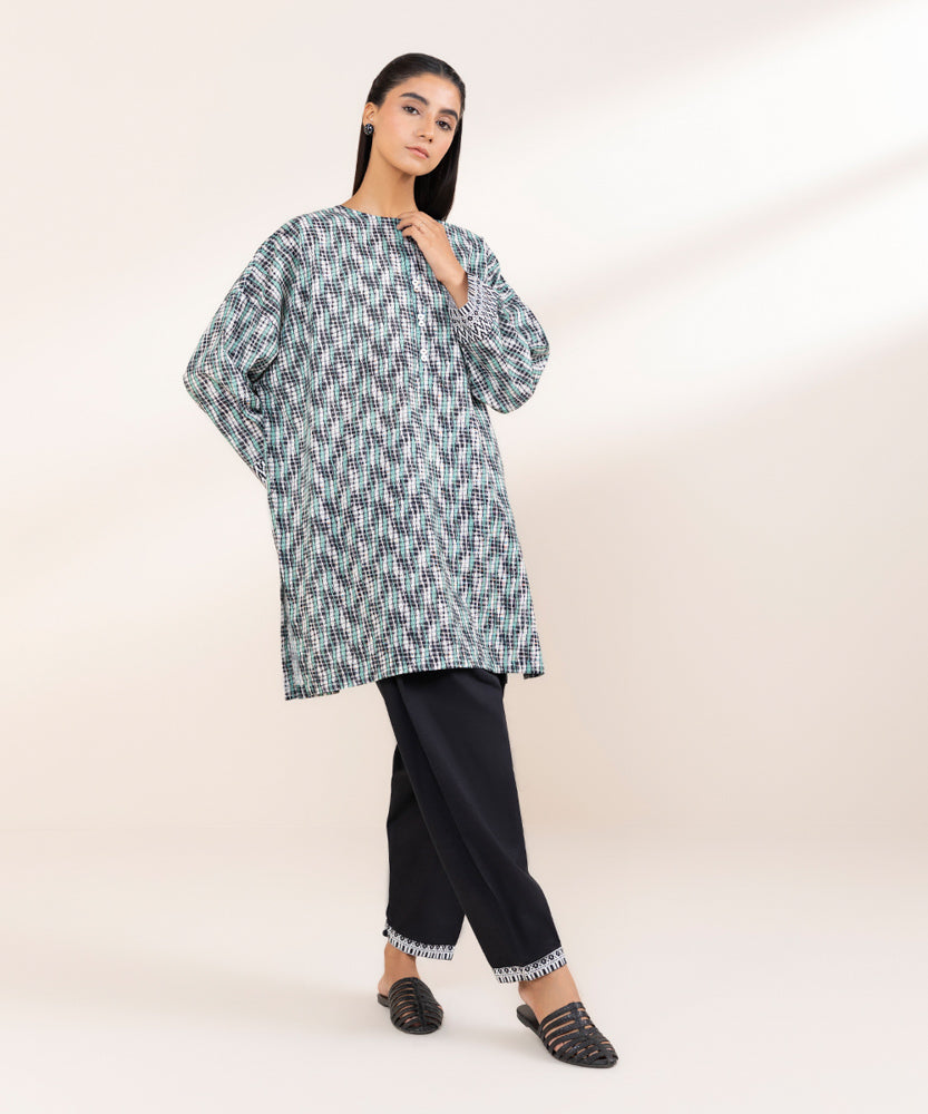 Women's Pret Mint Green Printed Khaddar Shirt