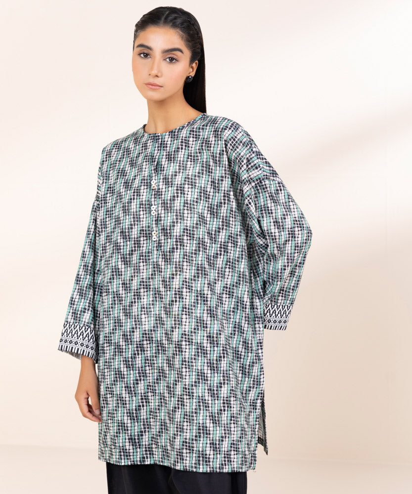 Women's Pret Mint Green Printed Khaddar Shirt