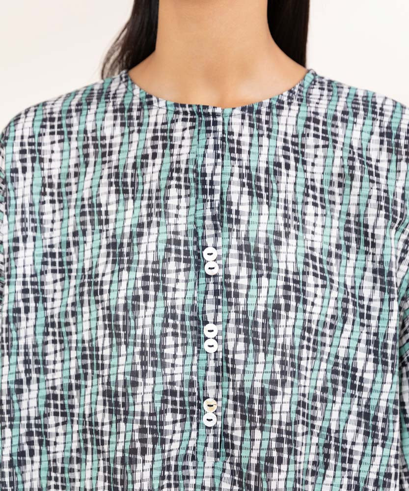 Women's Pret Mint Green Printed Khaddar Shirt