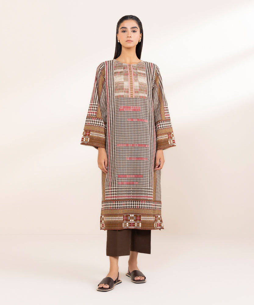 Women's Pret Brown Printed Khaddar Shirt