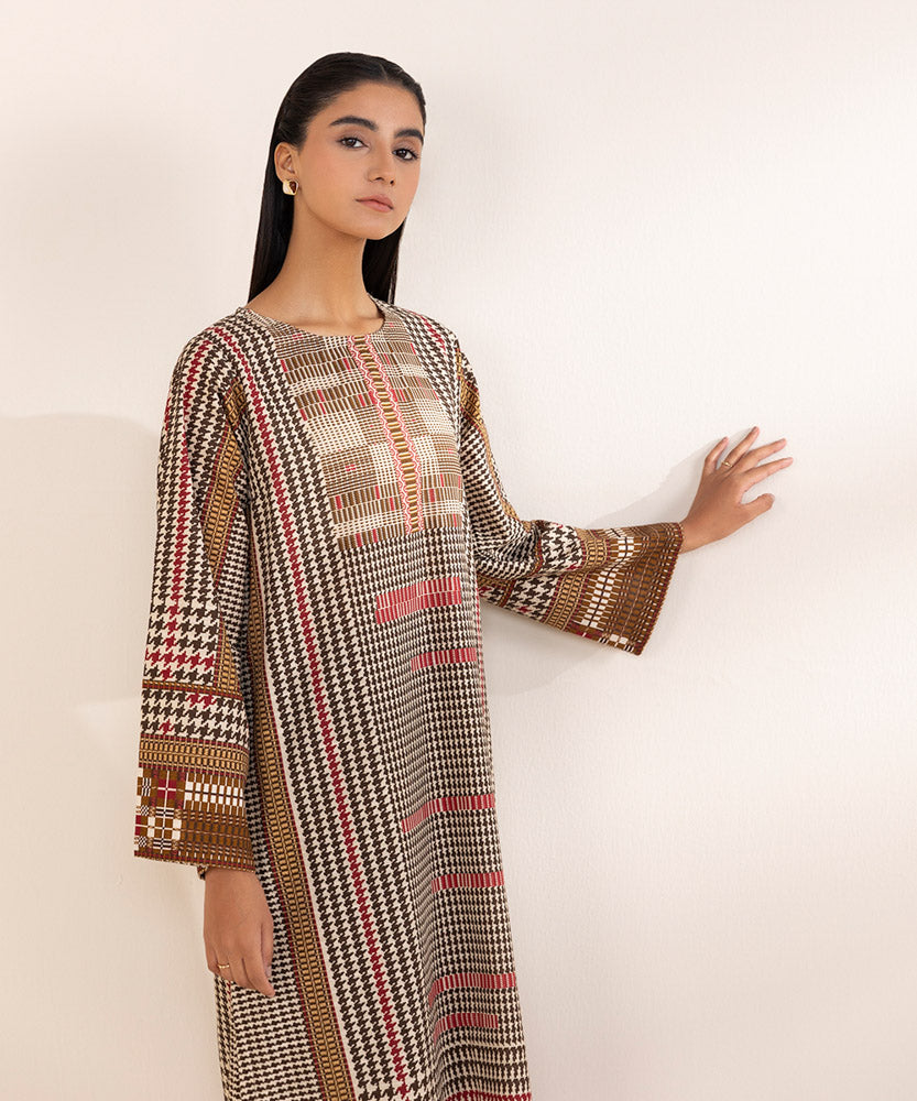 Women's Pret Brown Printed Khaddar Shirt