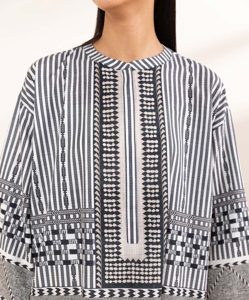 Women's Pret Black And White Printed Khaddar Shirt