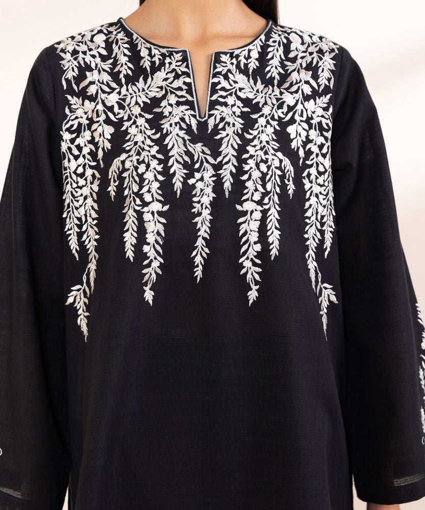 Women's Pret Black Embroidered Khaddar Shirt