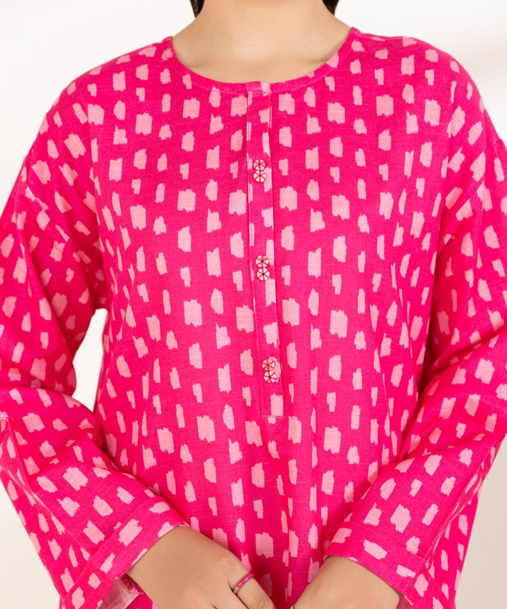 Women's Pret Khaddar Printed Hot Pink A-Line Shirt