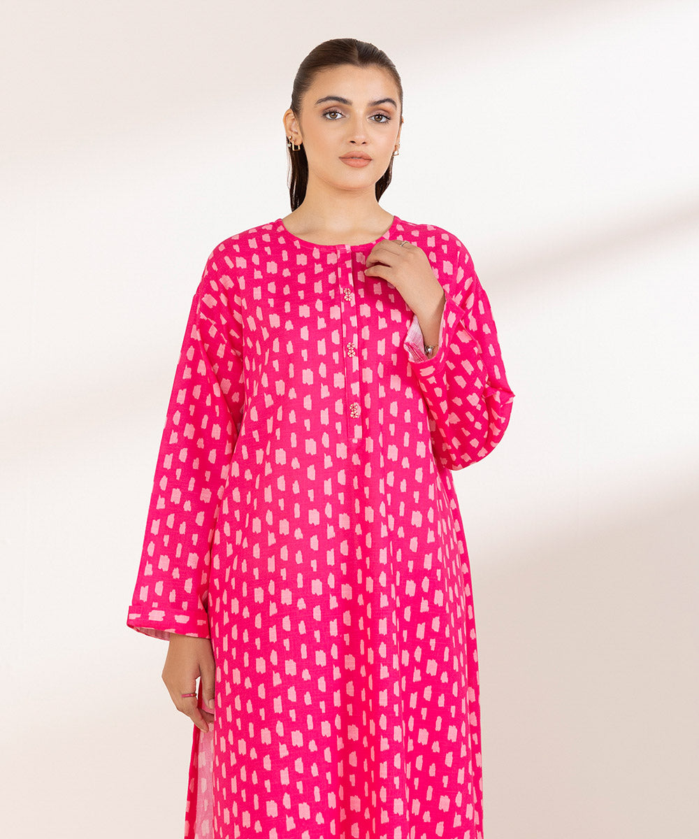 Women's Pret Khaddar Printed Hot Pink A-Line Shirt