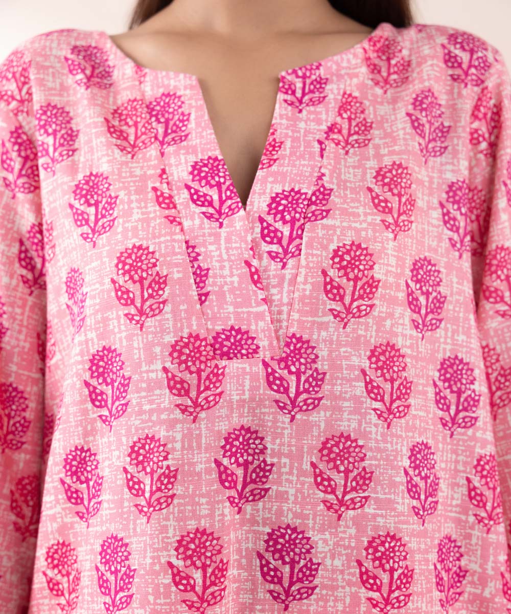 Women's Pret Khaddar Printed Watermelon Pink A-Line Shirt