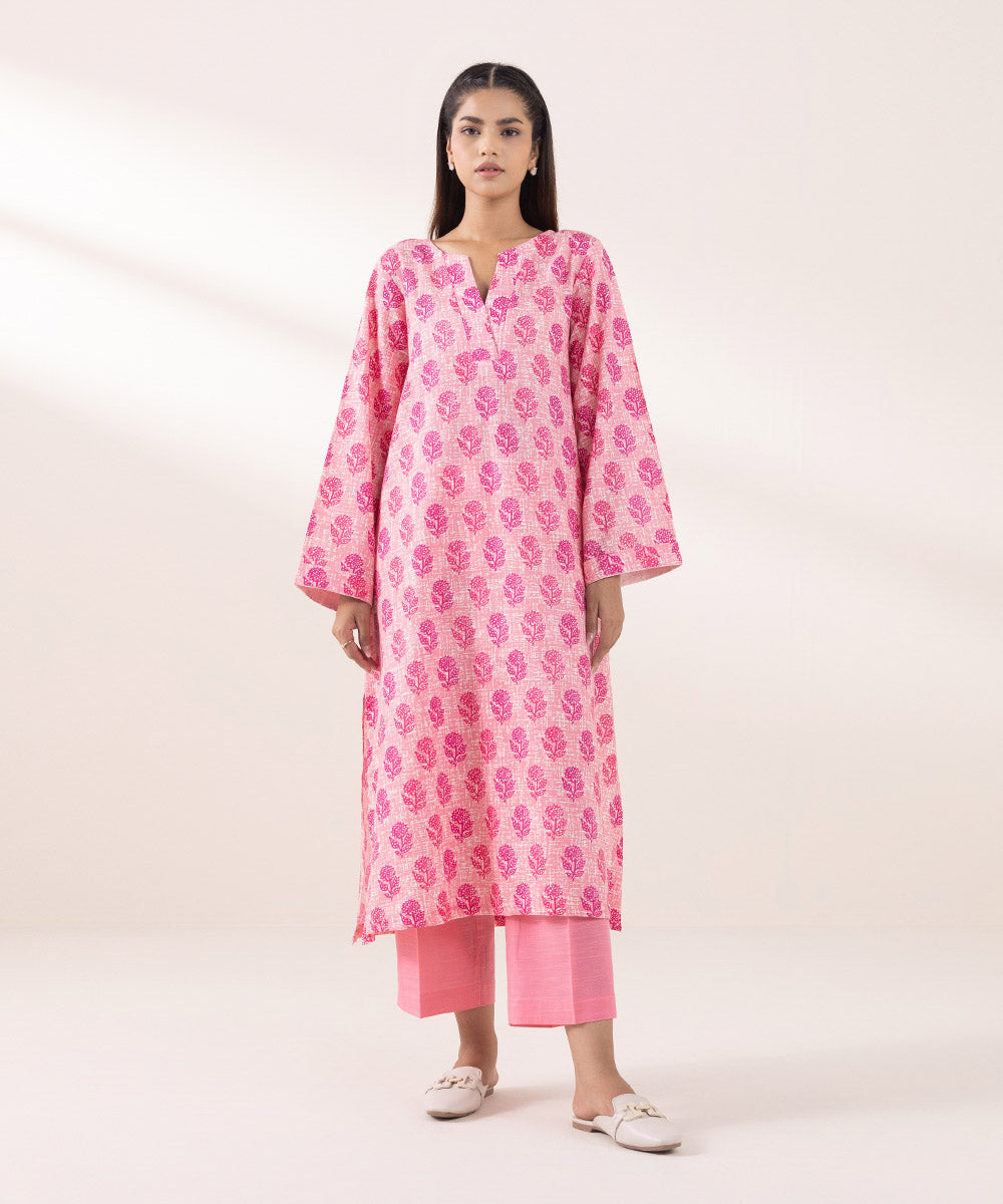 Women's Pret Khaddar Printed Watermelon Pink A-Line Shirt