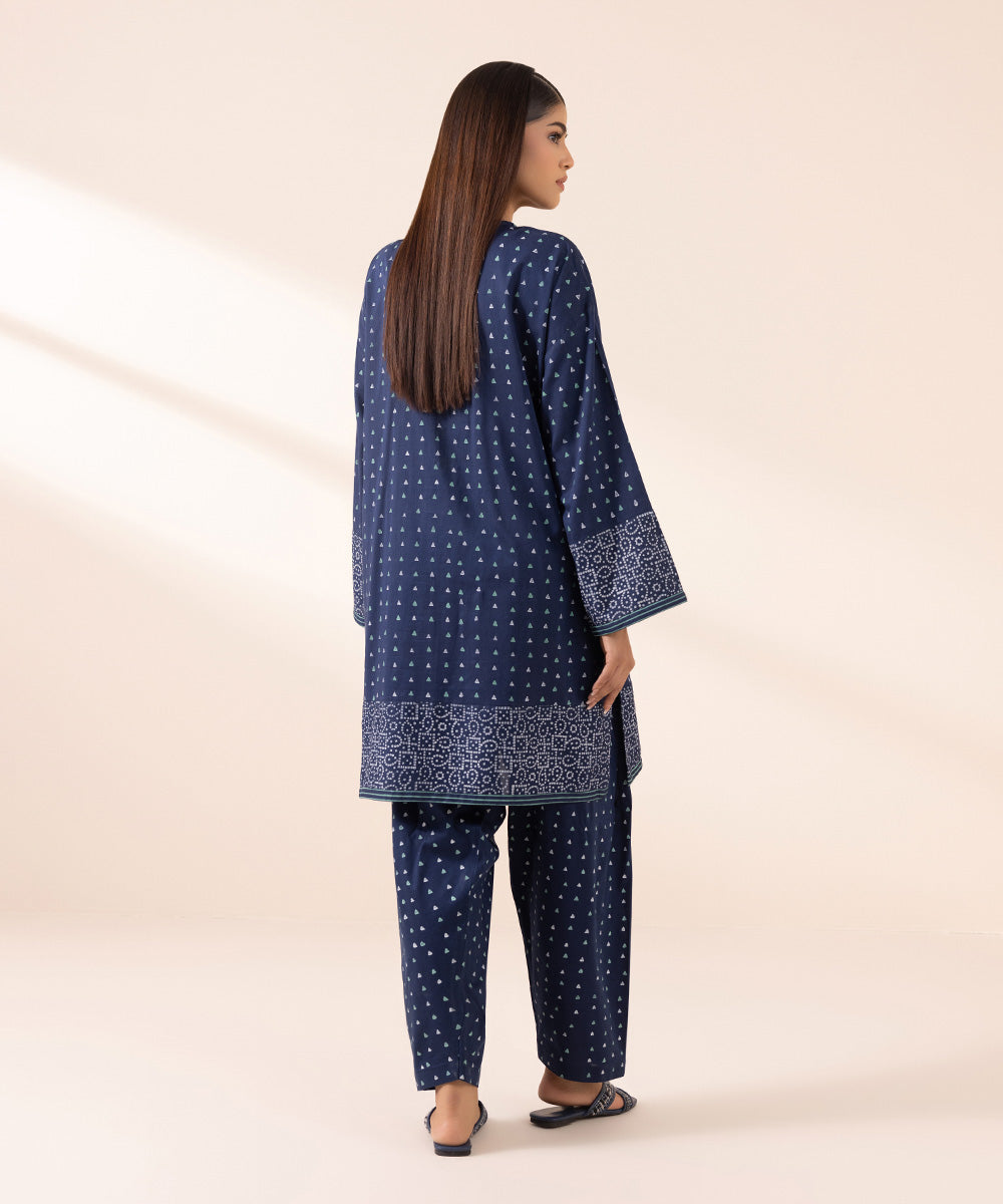 Women's Pret Cotton Viscose Blue Printed Boxy Shirt