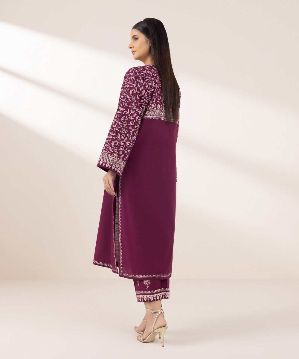 Women's Pret Khaddar Printed Purple A-Line Shirt