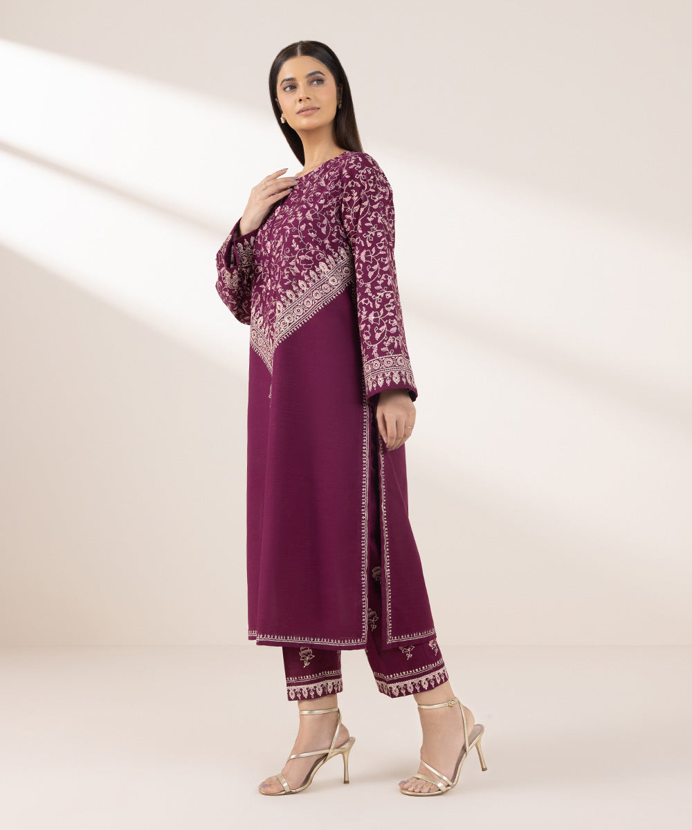 Women's Pret Khaddar Printed Purple A-Line Shirt