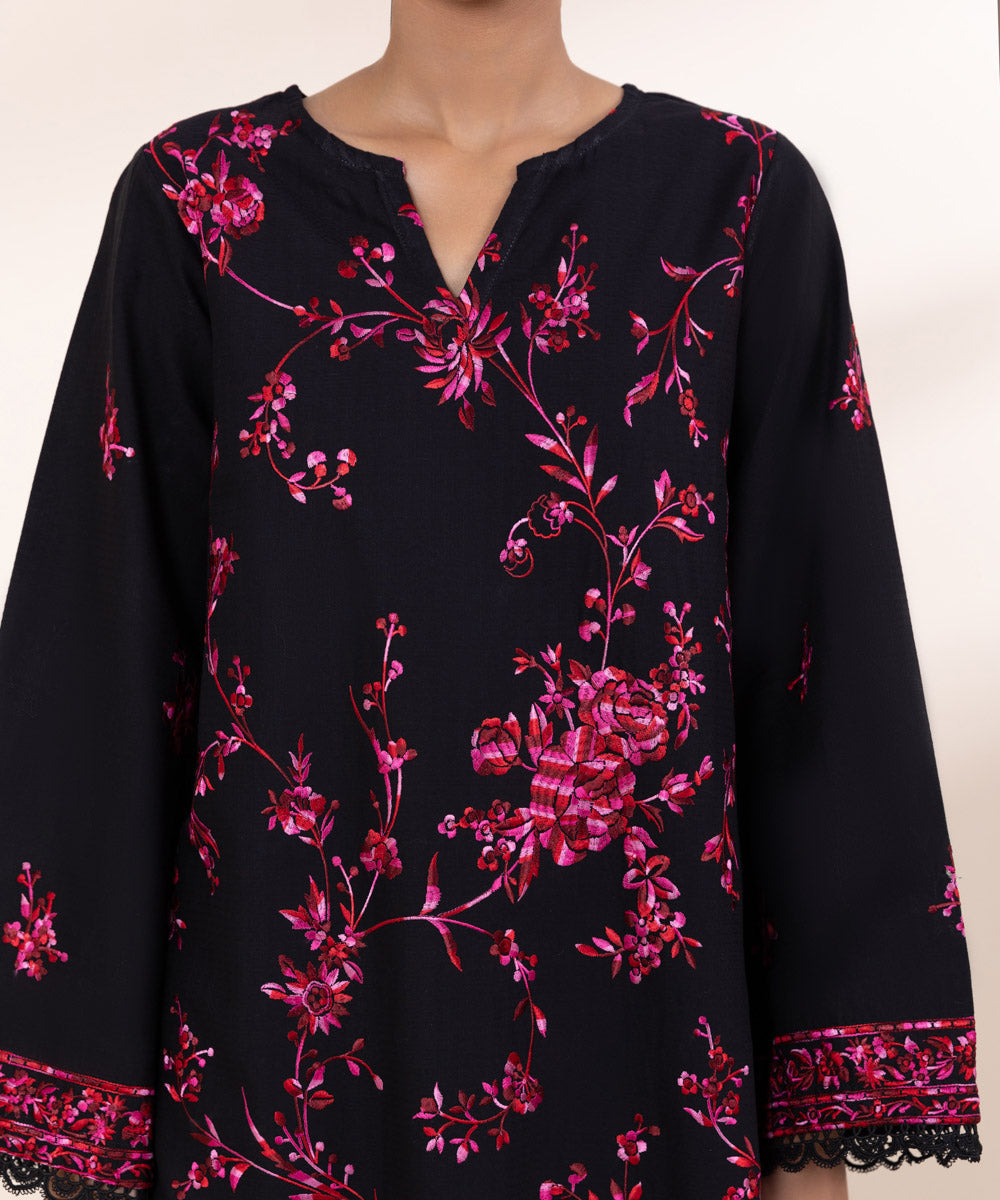 Women's Pret Dobby Multi Embroidered A-Line Shirt