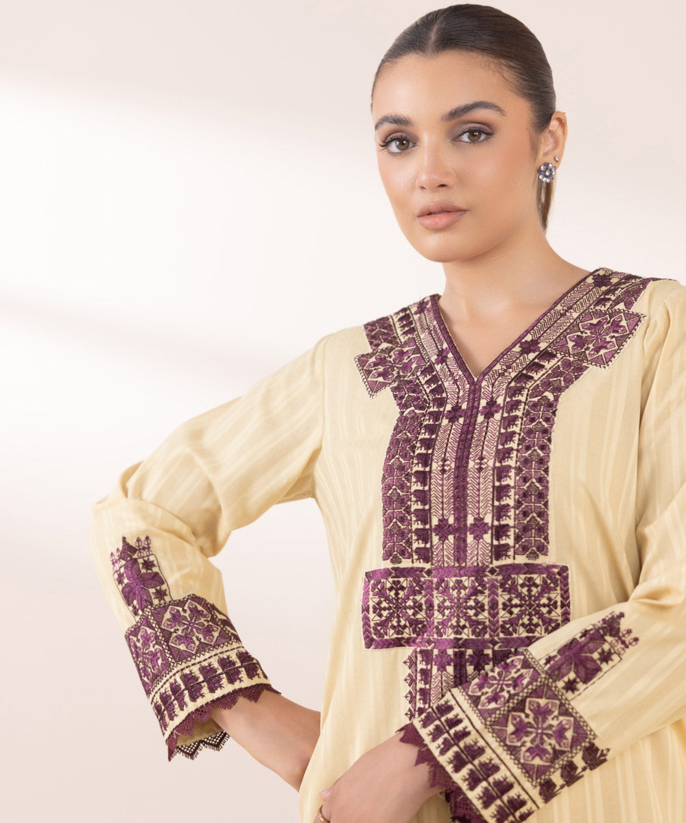 Women's Pret Dobby Multi Embroidered A-Line Shirt