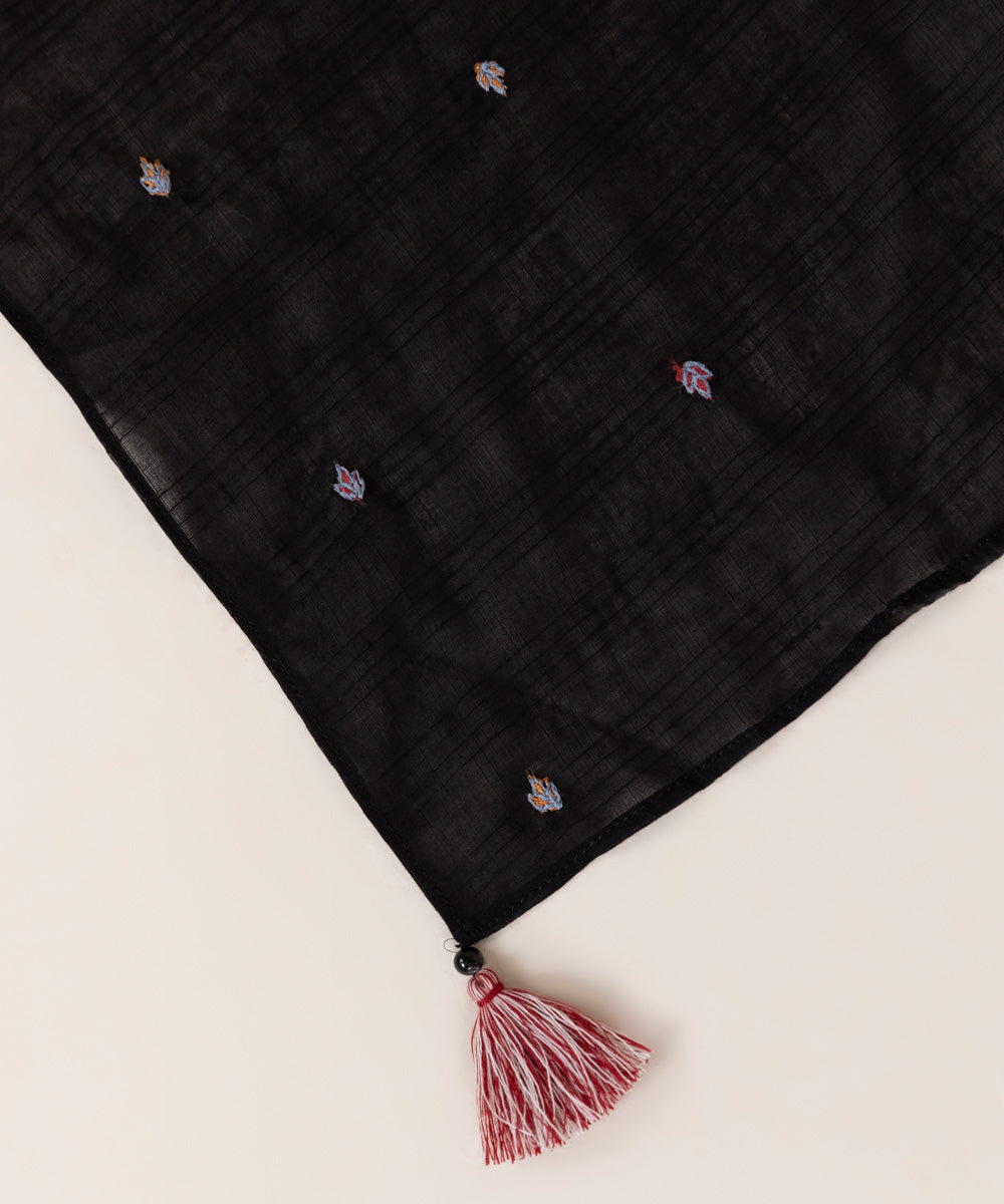 Textured Voile Black Embroidered Dupatta