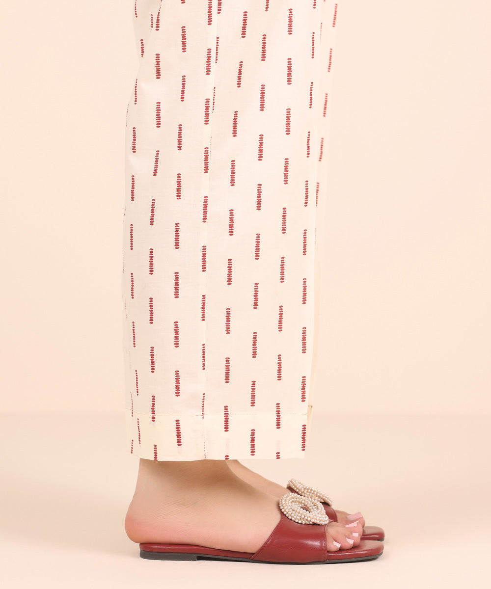Women's RTW Cambric Off White Printed Straight Pants